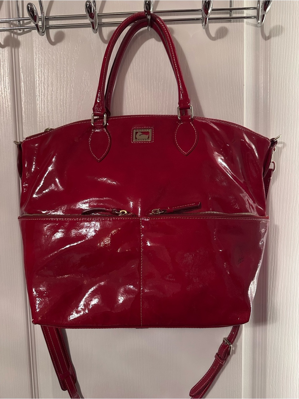 Dooney & Bourke Glossy Red Patent Tote with Crossbody Strap and wallet!